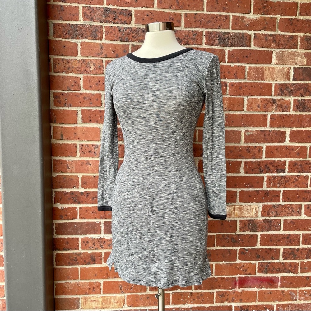 Madewell Women's Dress XS Black Gray T-Shirt Long Sleeve Cotton Stretchy Bodycon